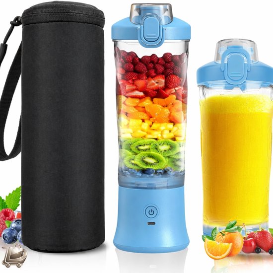 Draagbare Blender - Persoonlijke Juicer voor Shakes en Smoothies - 500ml Elektrische Eiwitshaker Fles met Geïsoleerde Sleeve - Mini Blender Cup met Reisdeksel - USB-C Oplaadbaar - Kleine Smoothie Mixer voor Sport en Reizen van Merkloos
