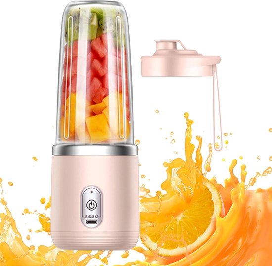 Draagbare Blender - Persoonlijke Mixer - Gezonde Drankjes Maken - 6 Vleugel Cutter - 10.1cm Diep - roze van Merkloos