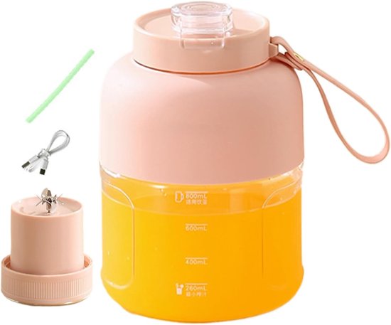 Draagbare Blender - Persoonlijke Mixer - Gezonde Drankjes Maken - Oplaadbaar Draadloos - 12 x 12 x 24 cm - Roze