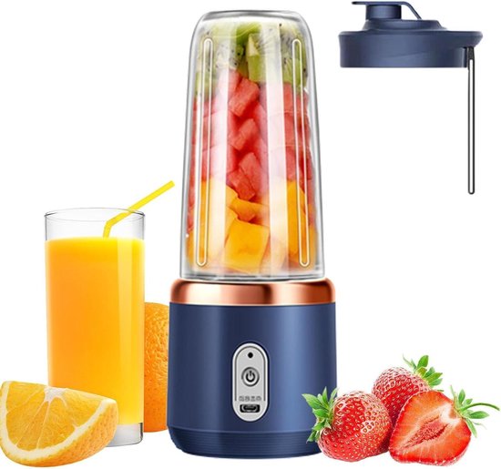 Draagbare Blender - Persoonlijke Mixer - Verse Dranken Maken - 6 Roestvrijstalen Snijders - 10.1 cm - Blauw