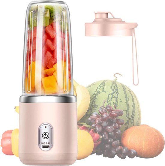 Draagbare Blender - Persoonlijke Mixer - Verse Sapjes Maken - Oplaadbaar Compact Design - 10x10x10 cm - Roze