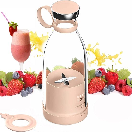 Draagbare Blender - Persoonlijke Mixer - Verse Smoothies Maken - Draadloos Opladen - 350 ml Capaciteit - Roze