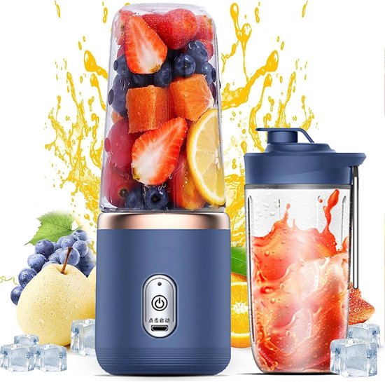 Draagbare Blender – Persoonlijke USB-Oplaadbare Mini Blender – 400ML Sapbeker Met 6 Mesjes & Reisdeksel – Voor Smoothies-Shakes-Fruitgroentesap – Handheld Voor Reizen-Gym-Keuken