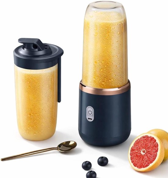 Draagbare Blender - Reisblender Mini Blender - Verse Sapjes Maken - 6 Krachtige Messen - 400 ml - Blauw