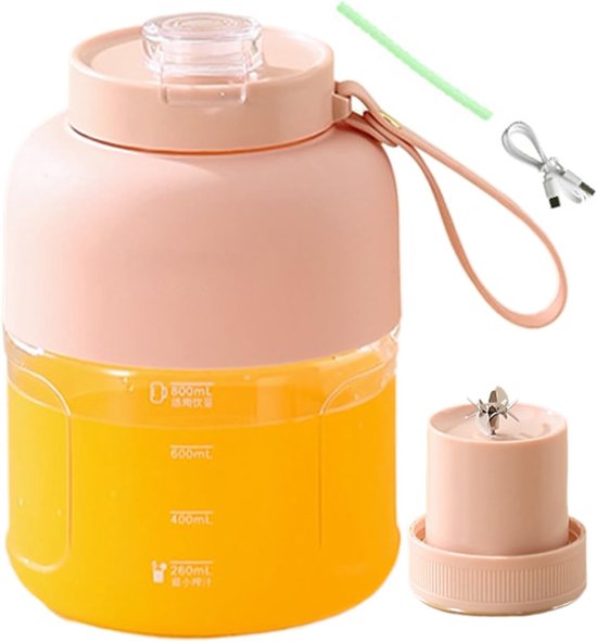 Draagbare Blender - Sapbeker Opladen - Gezond Leven - Grote Capaciteit - 12x12x24 cm - Roze