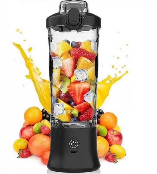 Draagbare Blender / Sapmaker – Mini Oplaadbare Smoothie Blender met 6 Bladen – Elektrische Juicer Beker Zwart
