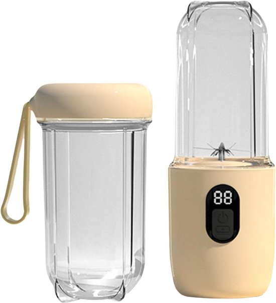 Draagbare blender - smoothie blender to go voor shakes en vers fruit - 16 messen, USB oplaadbaar - beige - 8,5 x 8,5 x 28,5 cm - ABS voor thuis, werk en onderweg van Merkloos