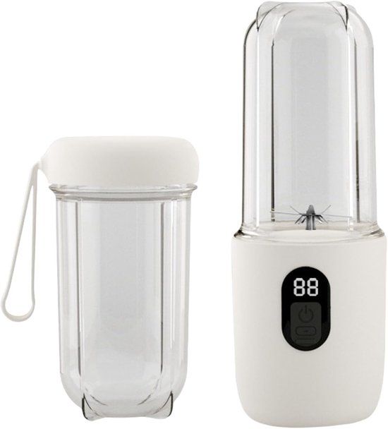 Draagbare blender - smoothie blender to go voor shakes en vers fruit - 16 messen, USB oplaadbaar - wit - 8,5 x 8,5 x 28,5 cm - ABS voor thuis, werk en onderweg van Merkloos