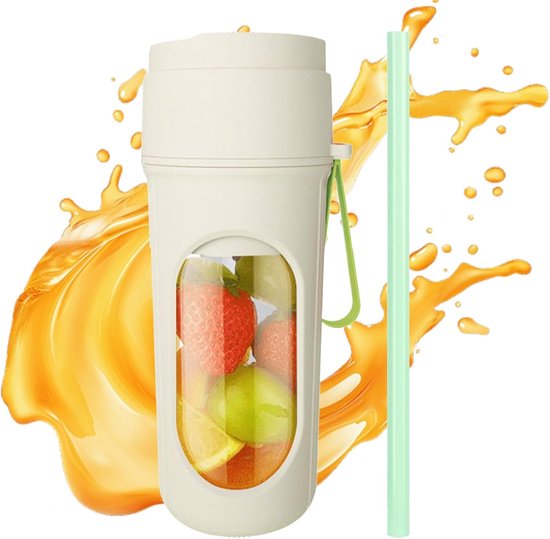 Draagbare blender - smoothie blender to go voor shakes en vers fruit - 450 ml, compact ontwerp - groen - 8,5 x 8,5 x 20,7 cm - ABS voor thuis, werk en onderweg van Merkloos