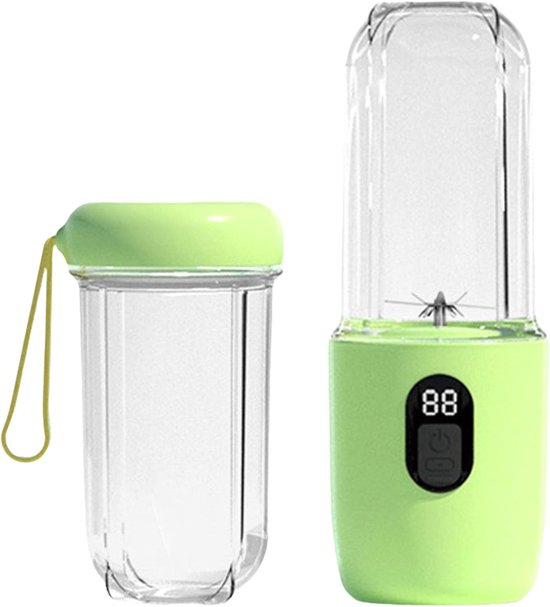 Draagbare blender - smoothie blender to go voor shakes en vers fruit - 500 ml, 16 messen, USB oplaadbaar - groen - 8,5 x 8,5 x 28,5 cm - ABS voor thuis, werk en onderweg