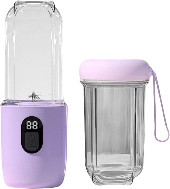 Draagbare blender - smoothie blender to go voor shakes en vers fruit - 500 ml, USB oplaadbaar - paars - 8,5 x 8,5 x 28,5 cm - ABS voor thuis, werk en onderweg van Merkloos