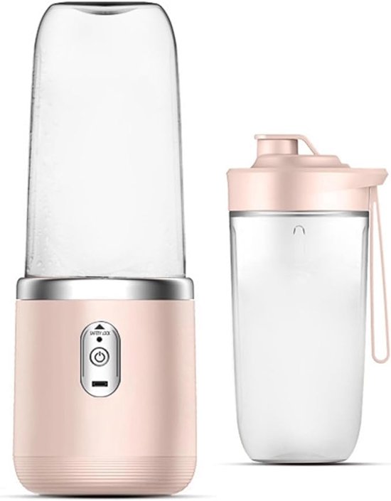 Draagbare blender - smoothie blender to go voor shakes en vers fruit - 6 messen, USB oplaadbaar - roze - 19,5 x 8,5 x 8,5 cm - ABS voor thuis, werk en onderweg van Merkloos