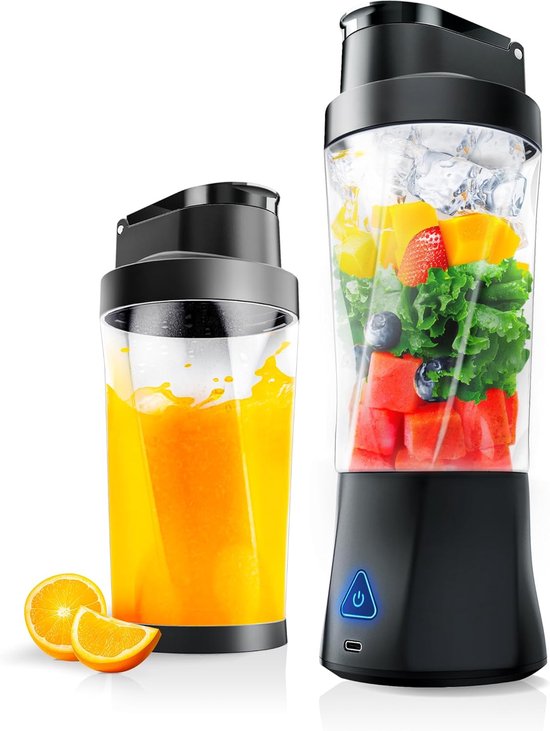 Draagbare blender - smoothie blender to go voor shakes en vers fruit - ca. 600 ml, USB oplaadbaar - zwart - 27 x 10 cm - ABS voor thuis, werk en onderweg van Merkloos