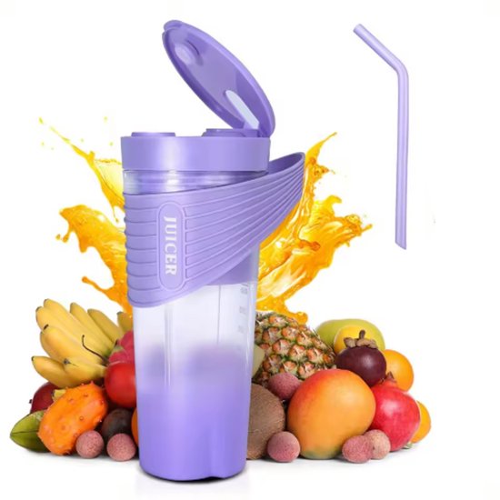 Draagbare blender, smoothie- en milkshakeblender, oplaadbare persoonlijke blender, miniblender met vier ultrascherpe messen van Merkloos