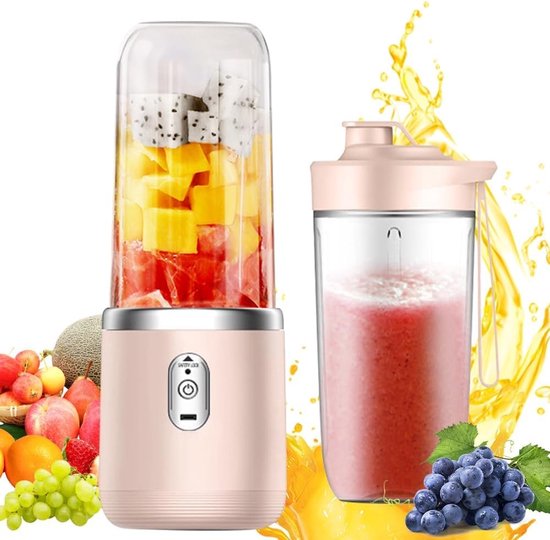 Draagbare blender, smoothie maker, 400ml blender met beker, USB-oplaadbare mini-blender met 6 messen, geschikt voor milkshakes, vruchtensap en smoothies