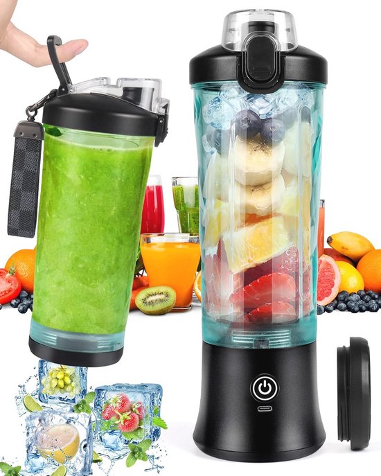 Draagbare Blender Smoothie Maker - 600 ml Mini-Mixer voor Smoothies en Shakes, 4000 mAh USB Oplaadbare Blender voor Kantoor, Camping en Reizen