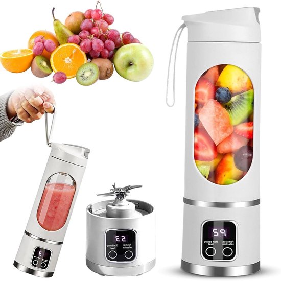 Draagbare Blender - Smoothie Maker - Drankjes Maken - 12 Roestvrijstalen Messen - 450 ml - Wit