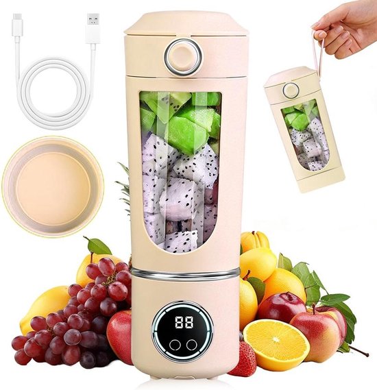 Draagbare Blender - Smoothie Maker - Gezonde Drankjes Maken - 12 Roestvrijstalen Messen - 700 ml - Beige