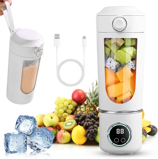 Draagbare Blender - Smoothie Maker - Gezonde Drankjes Maken - 12 Roestvrijstalen Messen - 700 ml - Wit