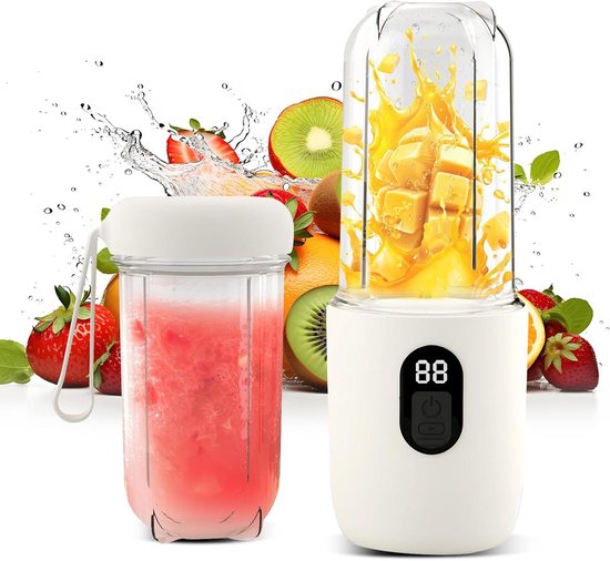 Draagbare Blender - Smoothie Maker - Gezonde Drankjes Maken - Intelligent Digitaal Scherm - 500 Ml Fles - Wit