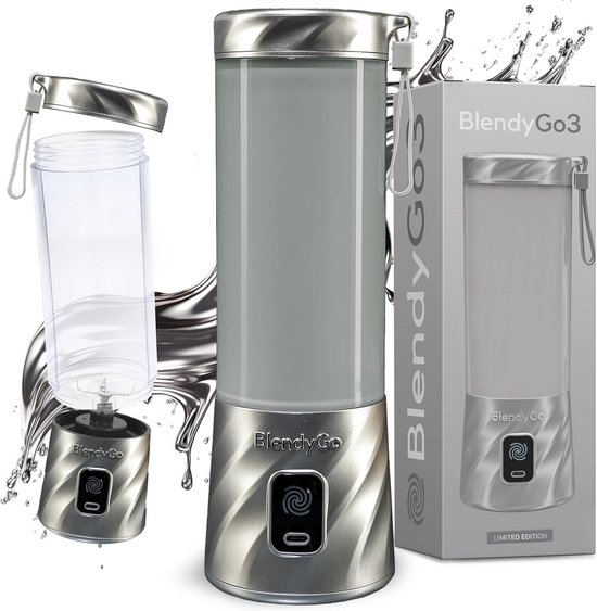 Draagbare Blender - Smoothie Maker - Gezonde Drankjes Maken - Krachtig 6-Bladsysteem - 550 ml Capaciteit - Zilver Metallic van Merkloos