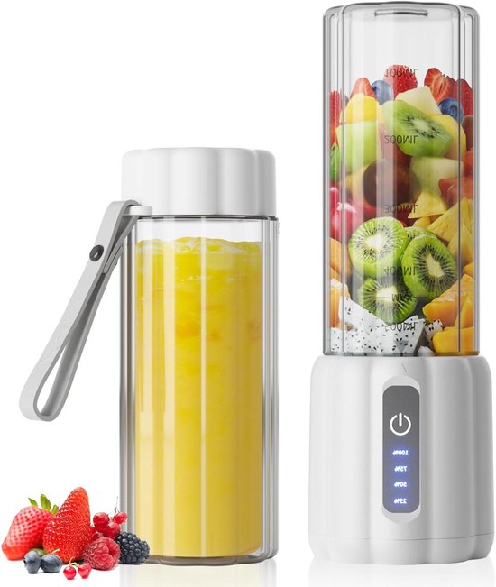 Draagbare Blender - Smoothie Maker - Gezonde Drankjes Maken - Krachtige 22000 RPM - 500 ml - Wit