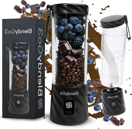 Draagbare Blender - Smoothie Maker - Gezonde Drankjes Maken - Krachtige 6-Blads Mix - 550 ml - Zwart