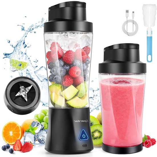 Draagbare Blender - Smoothie Maker Mini - Onderweg Smoothies Maken - 6 Krachtige RVS Messen - 700 ml - Zwart