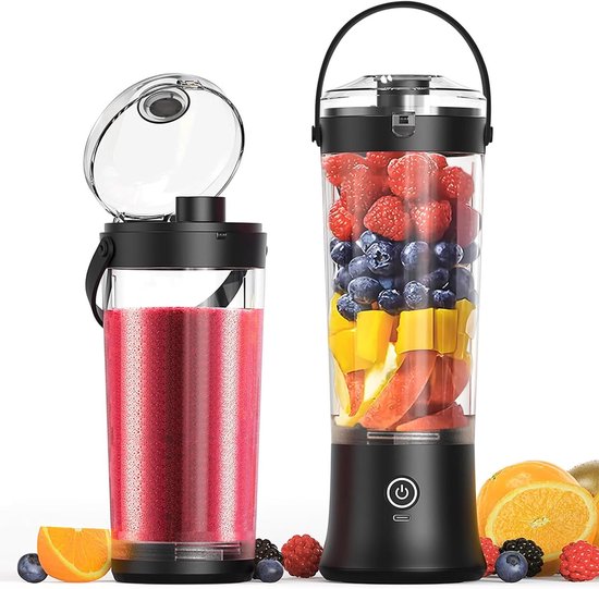 Draagbare Blender - Smoothie Maker - Onderweg Mixen - Krachtige 6-Messen Motor - 500 ml - Zwart