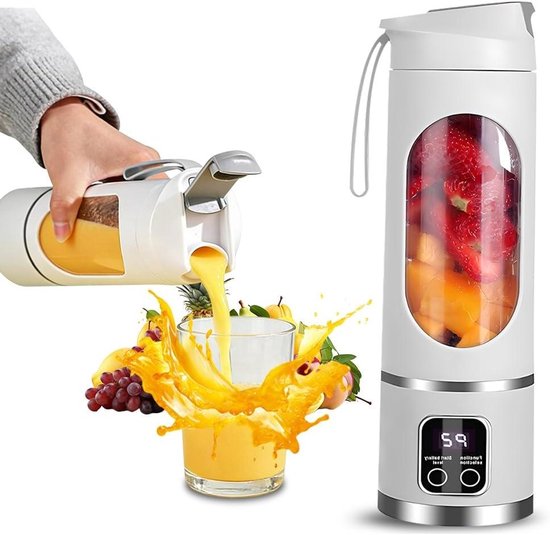Draagbare Blender - Smoothie Maker To Go - Verse Sappen Maken - 12 Roestvrijstalen Messen - 450 ml - Wit