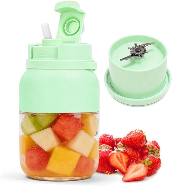 Draagbare Blender - Smoothie Maker - Verse Drankjes Maken - 38 Roestvrijstalen Messen - 1200 ml - Lichtgroen