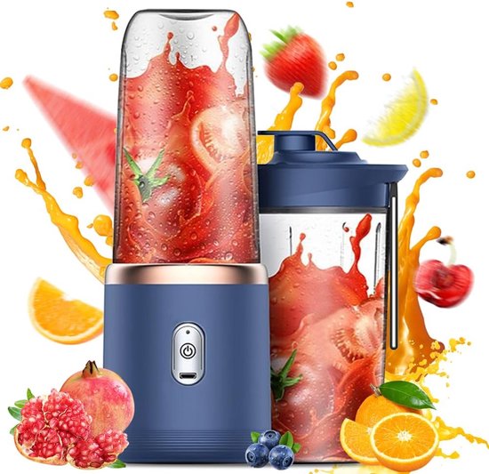 Draagbare blender - Smoothiemaker - 400 ml - Draagbare blender - USB - Draagbare blender - Mini-mixer om mee te nemen - met 1 glazen beker - Mixer - Oplaadbaar - BPA-vrij - voor auto, sport, keuken, van Merkloos