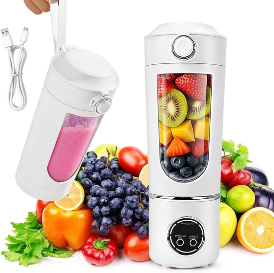 Draagbare blender - Smoothiemaker to go - Gezonde dranken maken - 12 RVS messen - 700 ml - Beige
