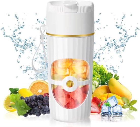 Draagbare Blender - Smoothiemaker To-Go - Gezonde Dranken Maken - 6 Scherpe Messen - 450 ml - Wit