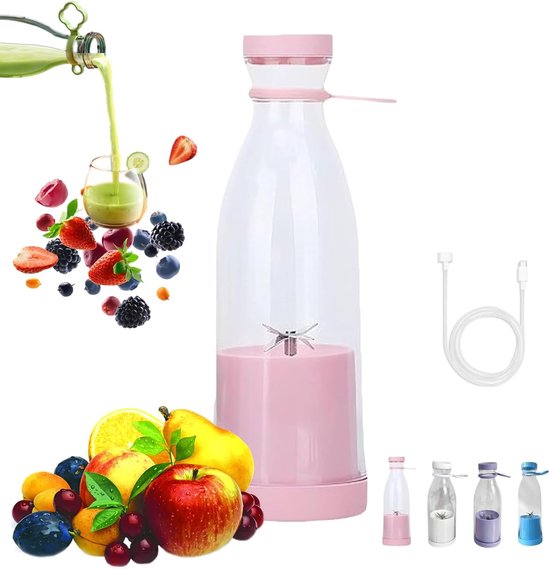 Draagbare Blender To Go - Mini Blender - Juice Maker - 420ml - Draadloze Smoothie Maker - USB Oplaadbaar - BPA-Vrij - Inclusief Reisbeker met Deksel - Compact & Lichtgewicht van Merkloos