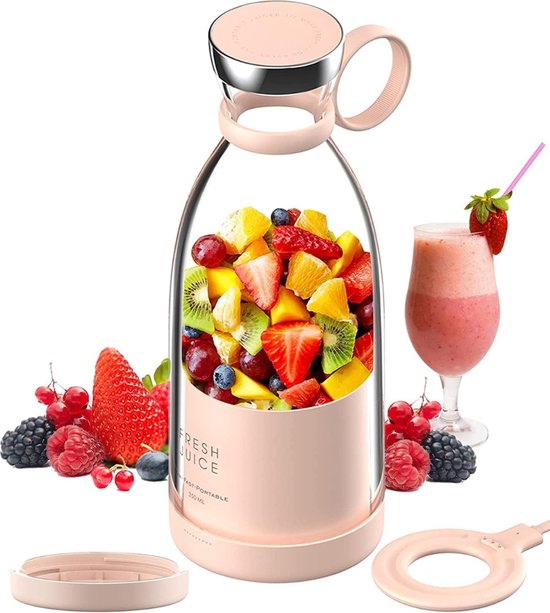 Draagbare Blender - USB Oplaadbaar - Draagbaar - Portable - 350ML - 100W - ‎30G - Voor Smoothies - Roze van TRIOZEN
