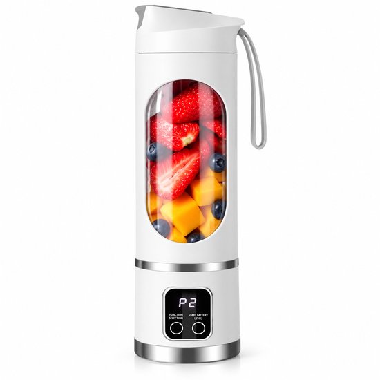 Draagbare Blender USB Oplaadbaar - Mini Blender 450 ml - Smoothie Maker met 10 Messen - Ijsvergruizer - Shakemixer voor Onderweg - 3 Standen - Draadloos - Sportfles Blender voor Smoothies, Milkshakes en Ijs - Voor Thuis, Sport en Reizen