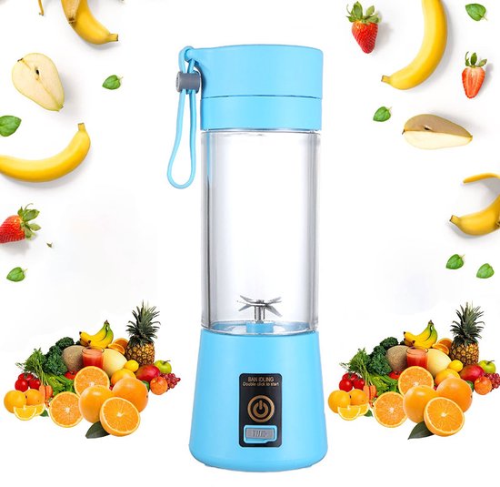 Draagbare blender - USB oplaadbare blender - Afneembare compacte blender - Smoothieblender - 380 ml - Perfect voor het maken van drankjes op kantoor, verse sappen thuis en energie in de sportschool - Blauw van Merkloos