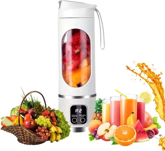 Draagbare blender van 500 ml voor sappen en smoothies met 12 roestvrijstalen messen | USB-oplaadbaar en met meerdere snelheden | Draagbare blender met 50 W voeding | BPA-vrij en lekvrij van Merkloos