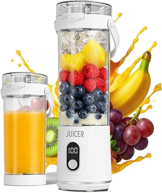 Draagbare Blender van 600ml voor Verse Sappen, Smoothies en Cocktails - Oplaadbare Mini Mixer met 12 Messen voor Fruitdranken en Maaltijden