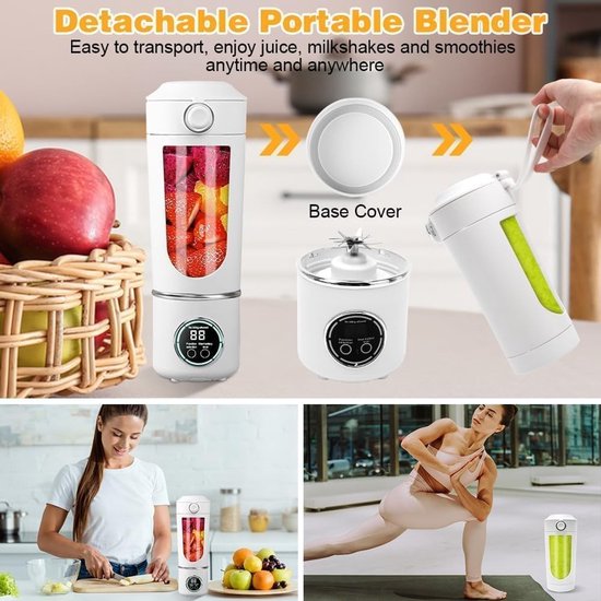 Draagbare blender van 700 ml voor smoothies, shakes en maaltijden, met 12 roestvrijstalen messen en digitaal display, ideaal voor reizen en fitness