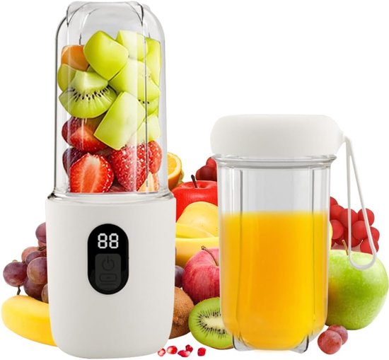 Draagbare blender voor het maken van smoothies en milkshakes, mini blender met 16 messen, digitaal display, oplaadbaar via USB, kleine mini smoothie blender (wit). van Merkloos