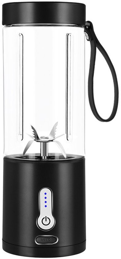 Draagbare blender voor het maken van smoothies en milkshakes, oplaadbare mini-blender met USB-C-aansluiting en 6 roestvrijstalen messen, mini-sapcentrifuge, geschikt voor keukens, sportscholen, kantoren, enz.