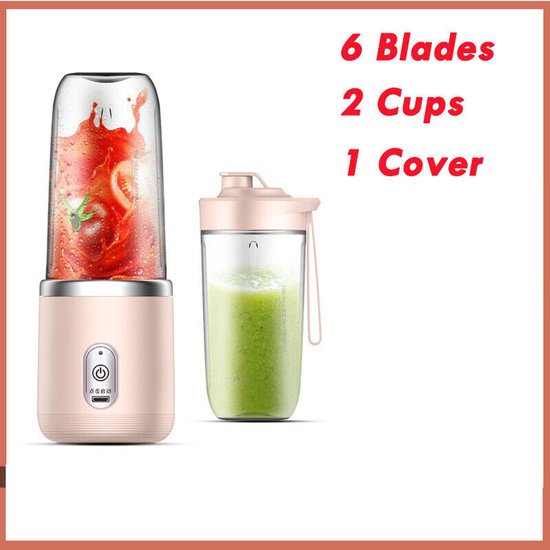 Draagbare blender voor milkshakes en smoothies met USB-oplaadfunctie - Hoofdstijl afbeelding - Roze van Merkloos