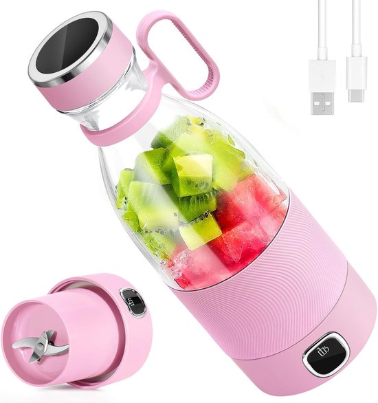 Draagbare blender voor shakes en smoothies, 3000 mAh, USB oplaadbare mixer met 6 messen, ideaal voor thuis en onderweg