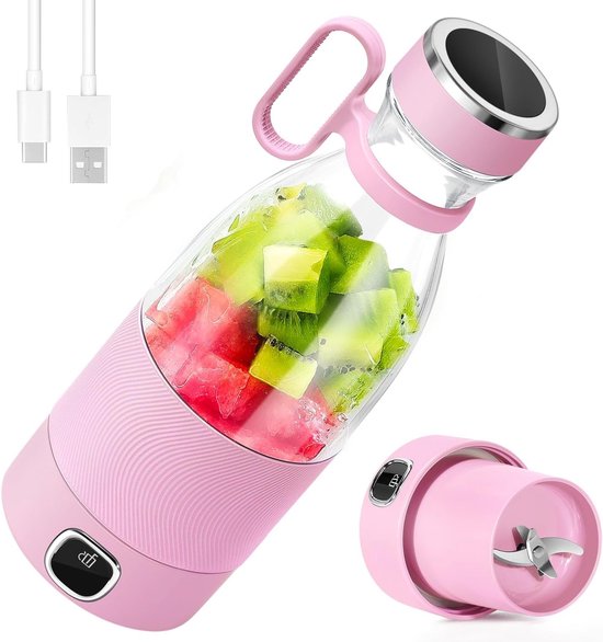 Draagbare Blender voor Shakes en Smoothies, 3000 mAh, USB Oplaadbare Mixfles met 6 Messen, Ideaal voor Thuis en Reizen