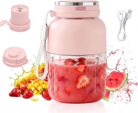 Draagbare blender voor smoothies en sap, 1300 ml mixerfles met lekvrij deksel, draadloos en oplaadbaar voor fitness, kantoor en onderweg