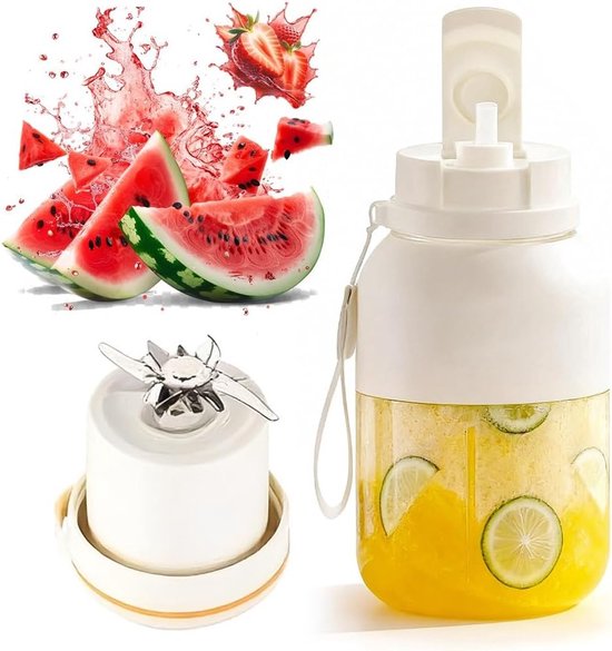 Draagbare Blender voor Smoothies en Shakes, 1200ml Cup met Lekvrije Deksel en Drinkopening - Ideaal voor Sport, Reizen en Wandelen