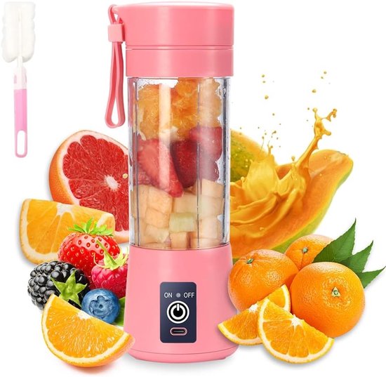 Draagbare blender voor smoothies en shakes, 380ml fruitmixbeker met USB-oplaadbaar ontwerp en 6 krachtige messen