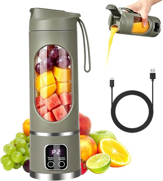 Draagbare Blender voor Smoothies en Shakes, 450 ml, USB Oplaadbare Mini Juicer met Lekvrije Deksel, Ideaal voor Thuis, Reizen en Sportschool